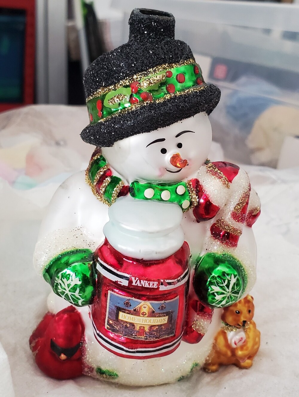 Christopher Radko Yankee Candle Colab Snowman Blown Glass Christmas Ornament - Picture 12 of 13